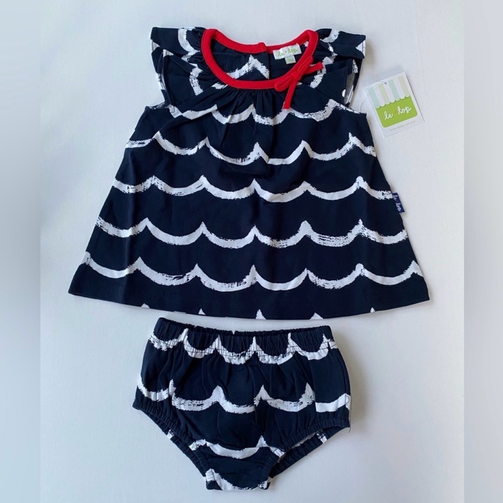 Le Top Nautical Baby Dress and Diaper Cover 3M